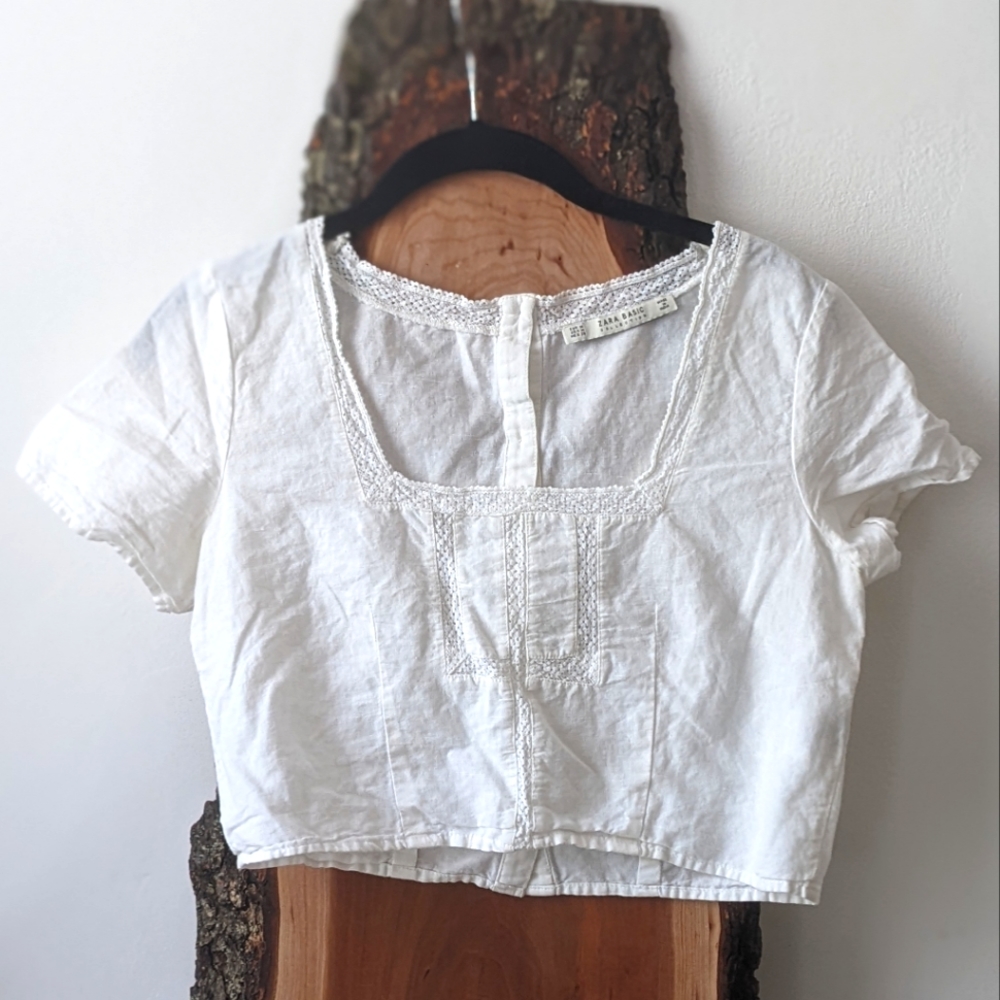 Crochet lace cotton linen crop top